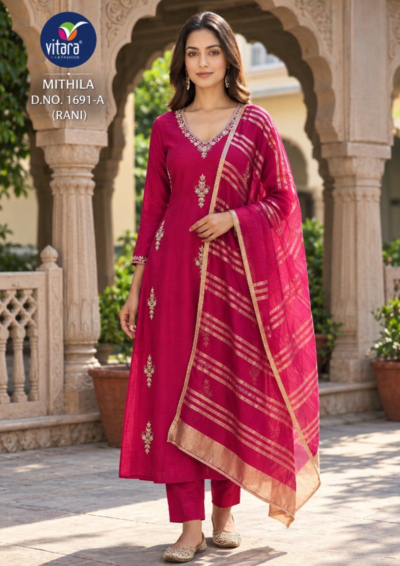 Mithila By Vitara Mul Chanderi Kurtis Set Size Combo
